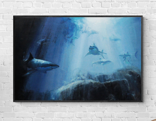 Great white shark original oil painting