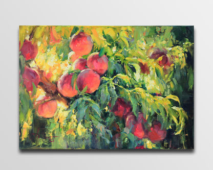Peach tree wall art, fruit oil painting, peaches art, fruit wall art, impressionist painting, original kitchen painting, custom oil painting