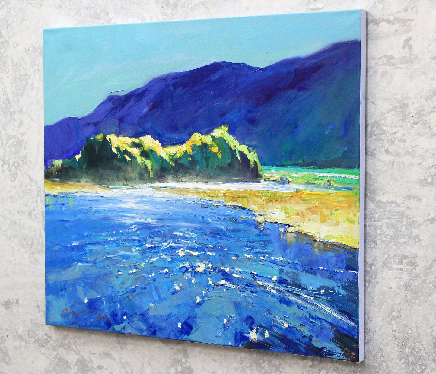 oil painting original, Impressionist painting Beach River Morning landscape large wall art Sunset landscape, Wall decor