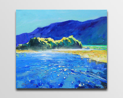 oil painting original, Impressionist painting Beach River Morning landscape large wall art Sunset landscape, Wall decor