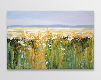 Field of flowers oil painting, countryside painting, meadow painting, summer artwork, canvas art natural landscape,field of flowers wall art